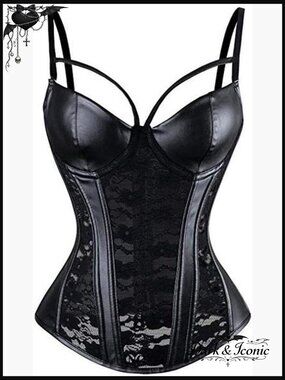 Steampunk Gothic Lace Corset Bustier Faux Leather Lingerie Plus Size S-6XL